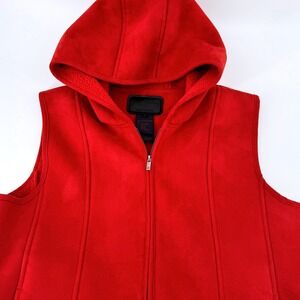 Ralph Lauren Vest Large Red Hooded Faux Suede Sherpa Lined Full Zip Winter Goods